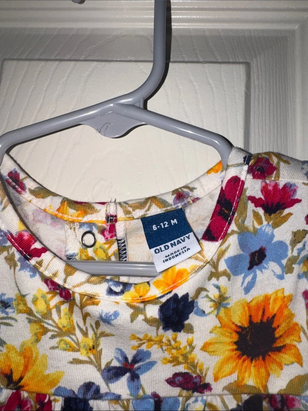 Old Navy White Baby Girl Floral Romper with Yellow & Purple Flowers